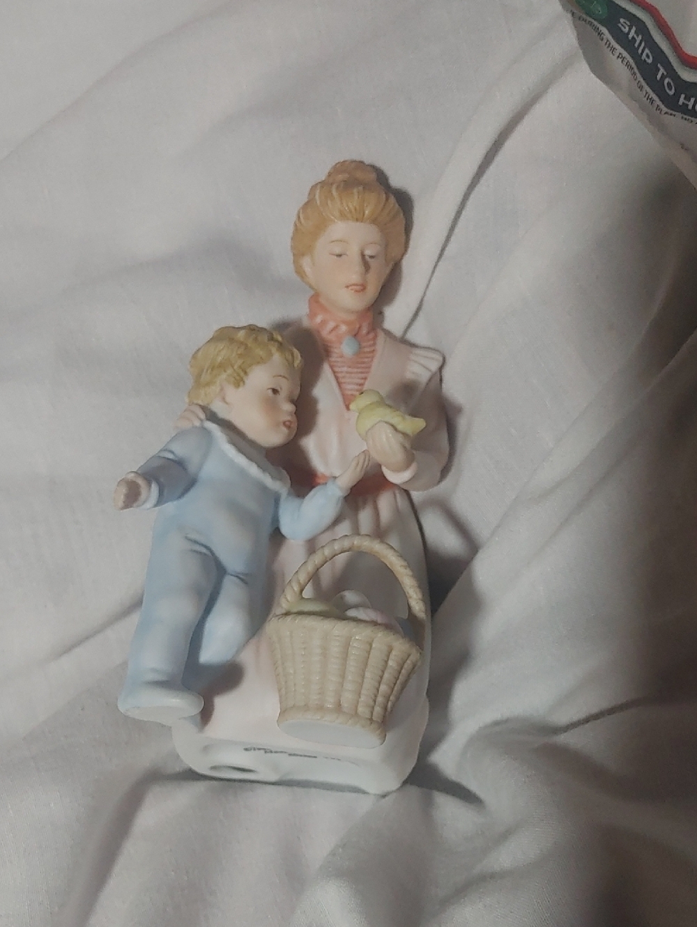 Porcelain Mother and Child Figurine in Pastel Colors